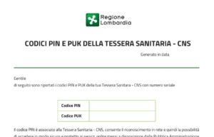 Richiesta online PIN Carta Regionale Servizi Lombardia: apertura file con i codici PIN e PUK